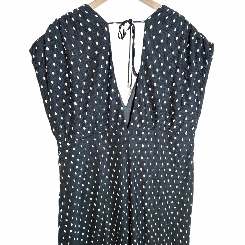 En Saison Darlene Midi Dress Polka Dot Black White Tie Back Deep V | Plus 3X - Picture 9 of 14